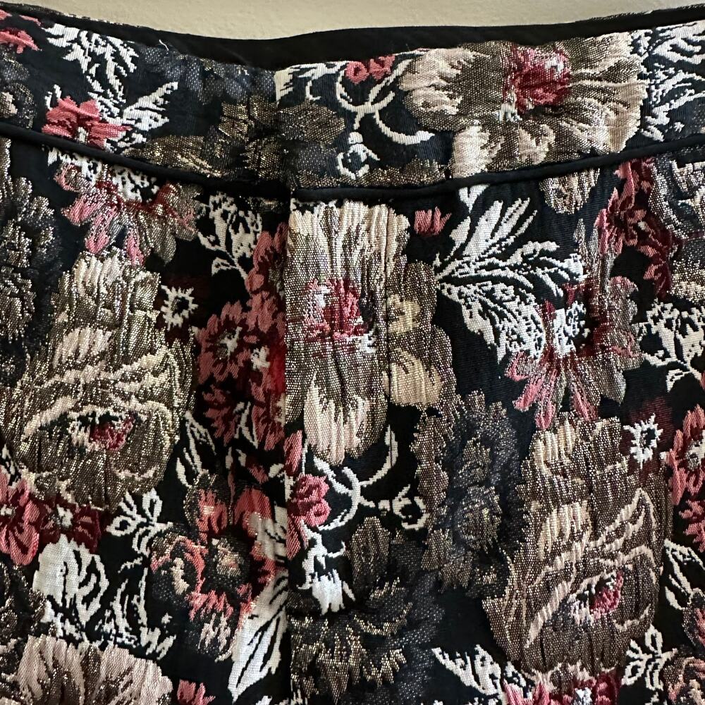 Anthropologie Maeve Jacquard Metallic Slim Pants Trousers Floral Size 0